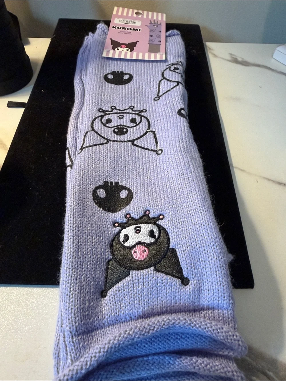 Kuromi Lavender Knit Character Arm  Warmers